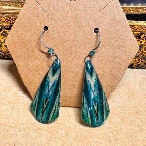 Teardrop Dangle Earrings Teal Green Abstract Sparkle Dainty Statement NWOT